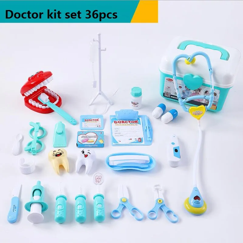 

36pcs/Set Kids Toy Pretend Doctor Play Set Medical Kit Boys Girls Simulation Doctors Injection Stethoscope Dental Boys Gifts