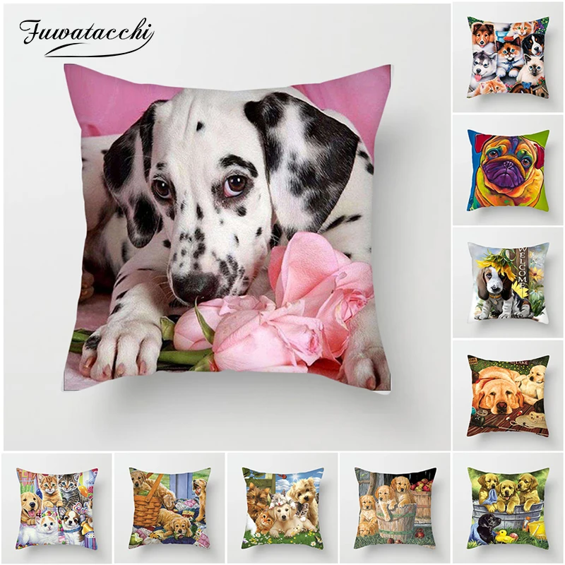 

Fuwatacchi Dalmatian Cushion Covers SharPei Dogs Pillow Covers for Home Sofa Chair Decorations Cute Dogs Painting Pillowcases