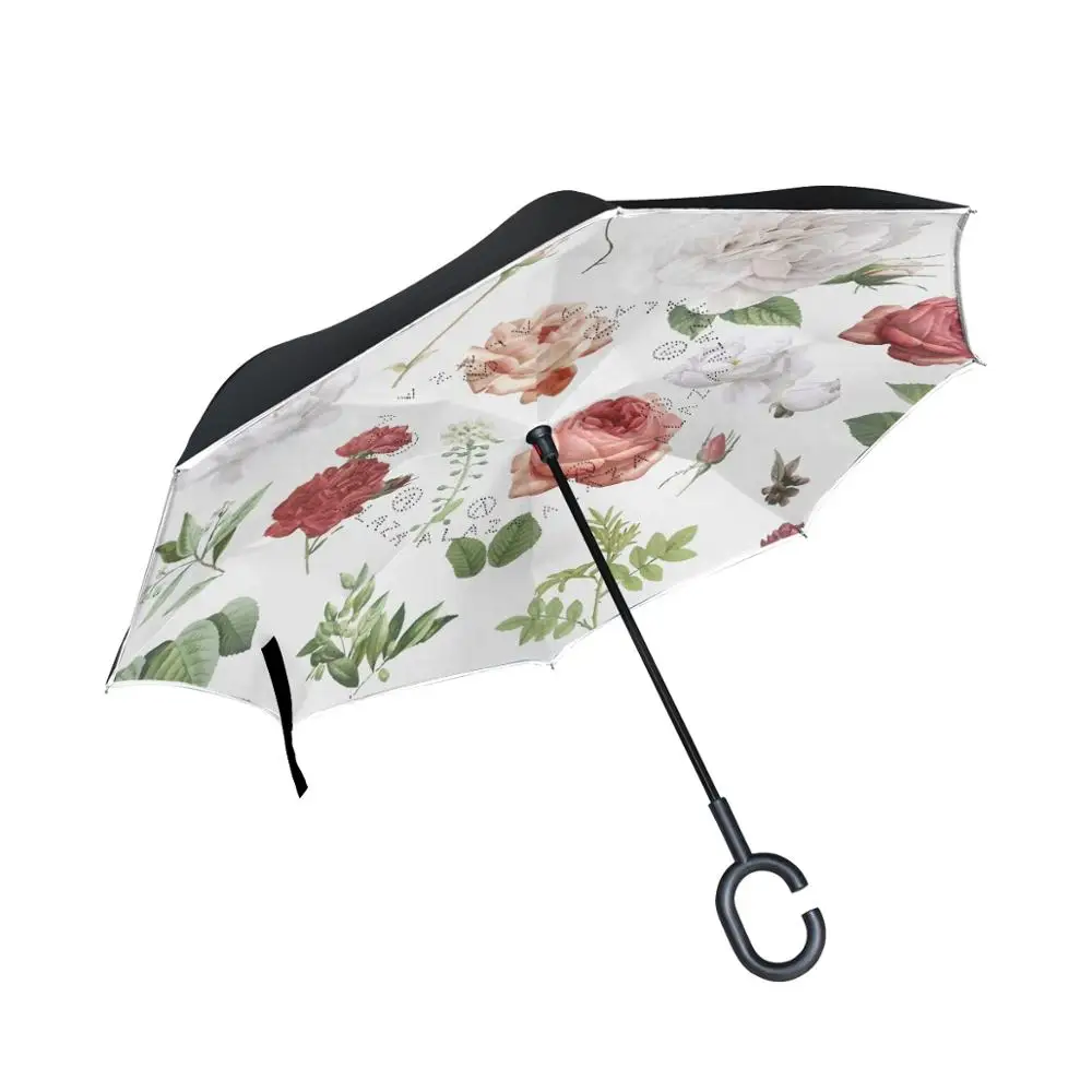 

Susino Various Flower New Inverted Umbrella Reverse Umbrella Rain Upside Down With C-Shaped Handle Windproof Waterproof Umbrella