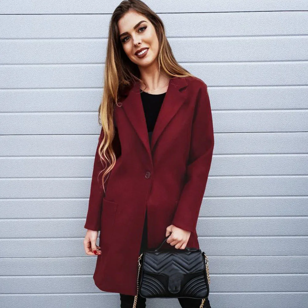 

Women Solid Sexy Winter Warm Button Coat Cardigan Outwear Coat Jacket Long Sleeve Lapel Open Button Slim Fit Jacket