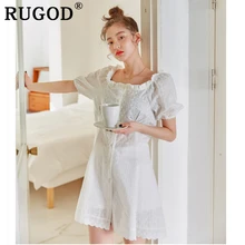 RUGOD элегантное белое платье с оборками и пуговицами женское корейское шикарное платье с расклешенными рукавами, открытые женские мини-платья летние праздничные платья