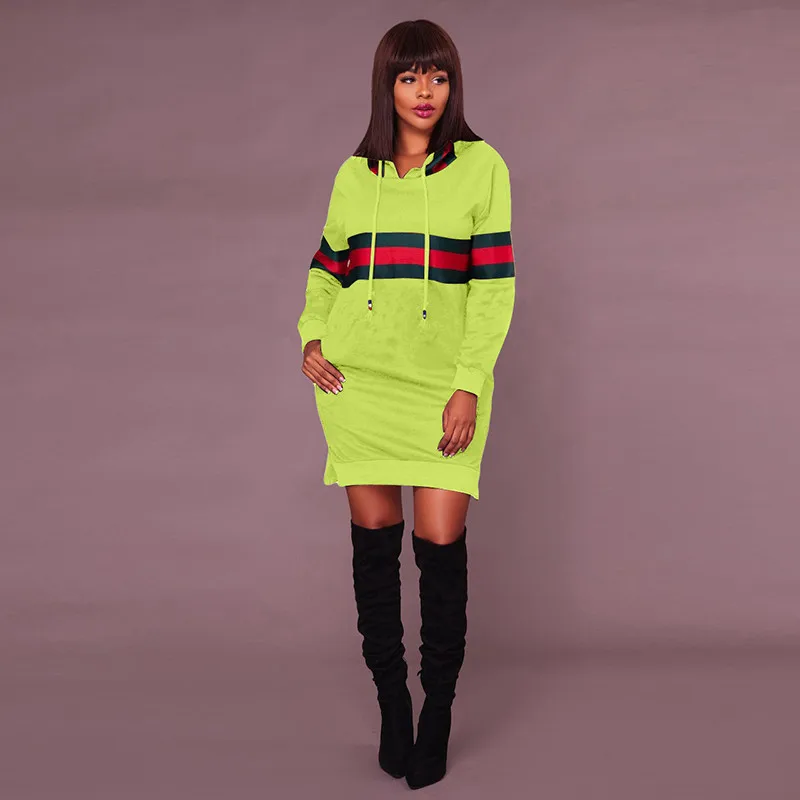 2017 Autumn Winter Casual Sweatshirt Dress Women Long Sleeve Black Striped Mini Hoodies Dresses Female Pullover Christmas Vestidos Hooded20
