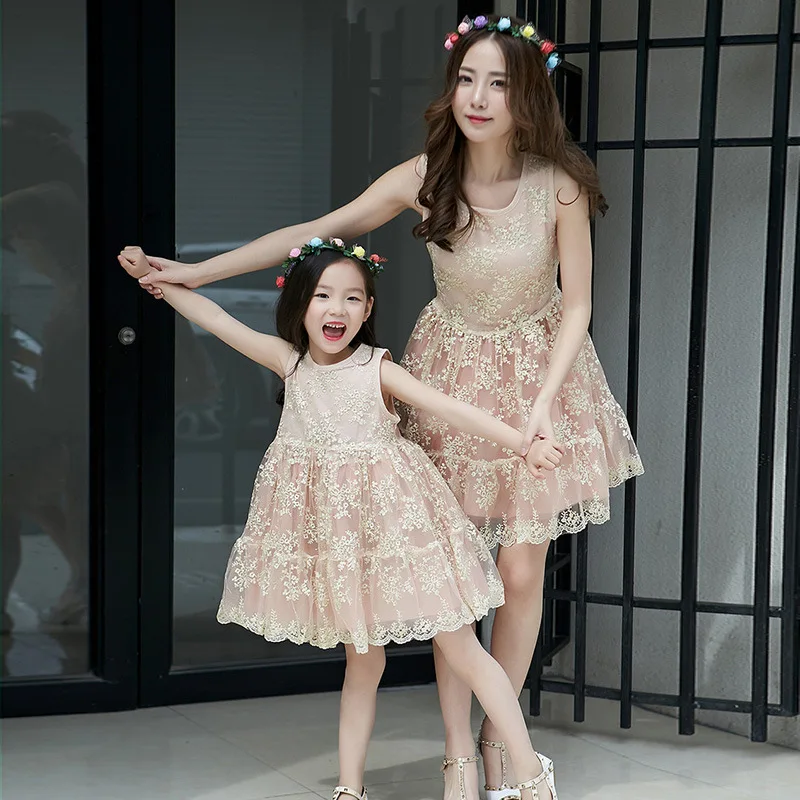 

2016 Factory Direct New Spring Summer Dresses Children Dress Embroidered  Gold Vest Embroidered Dress Group Mom Daughter Dress