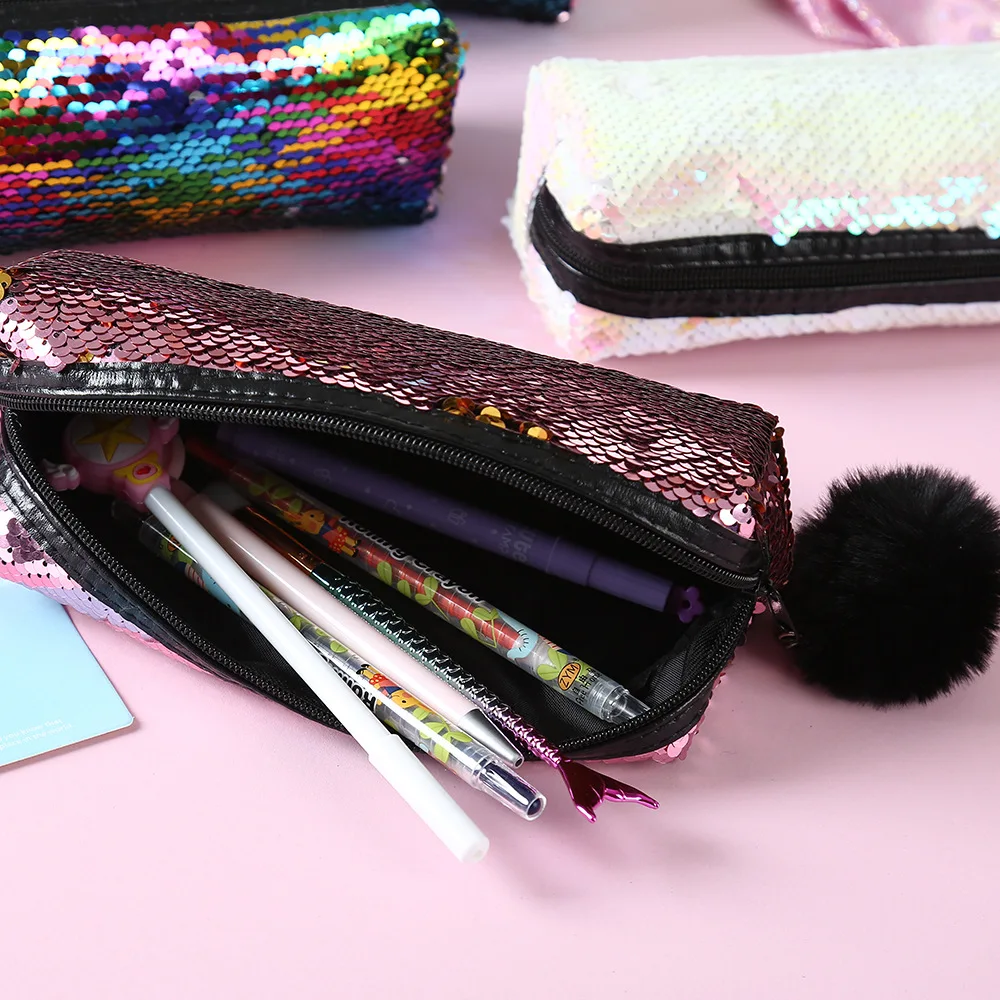 

Pencil Case Material Escolar Sequin Etui Pennen Girls Pencilcase Kalem Kutusu Lapiceras Estuche Escolares Kawaii Hairball