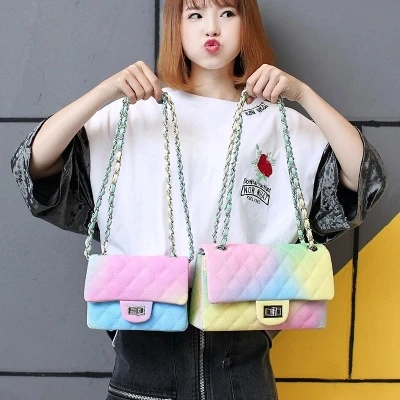 

Exclusive original designs high quality gradients chain shoulder bag, new thread rhombic Rainbow spring/summer fashion Messenger