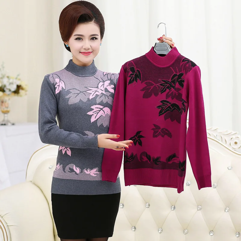 

2019 New Fall Winter Basic Shirt Long-Sleeve Leaves Sweater Pullover Knitted Tops Fashion High Quality Women Slim Elastic Jumper