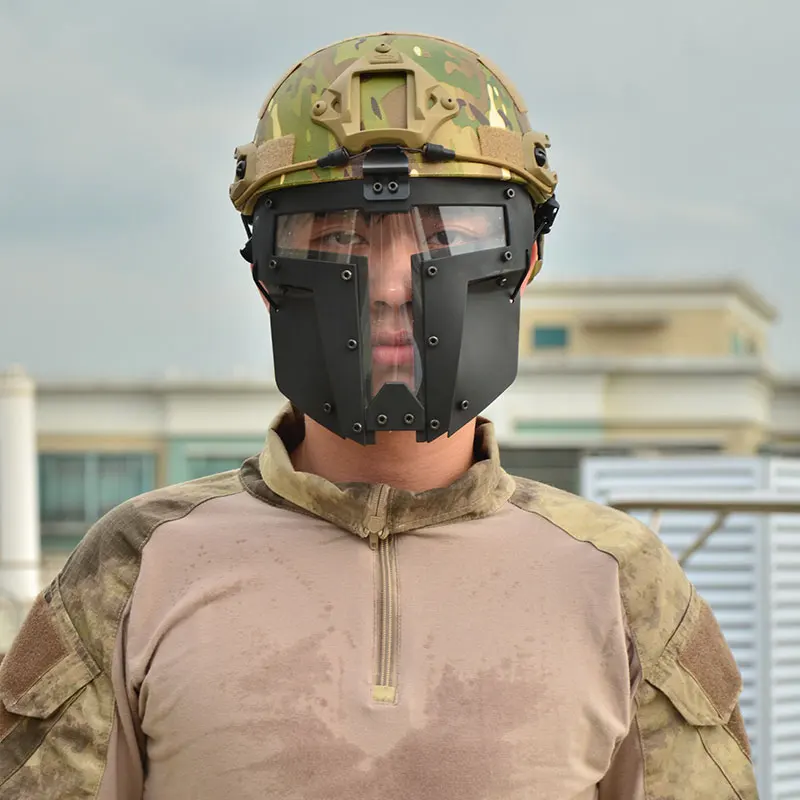 Tactical Full Face Steel Sparta Mask Goggles Lens Vision For FAST