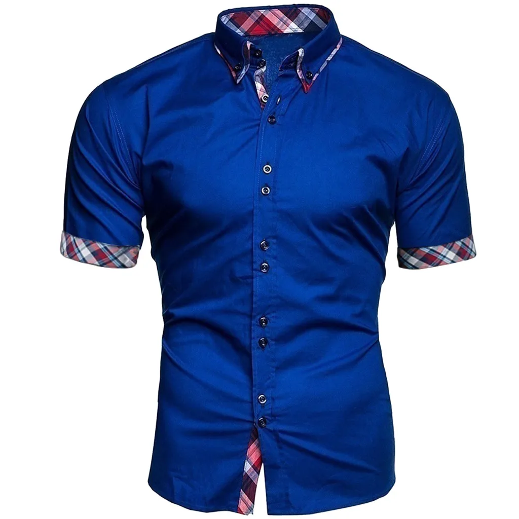 Новое поступление, приталенная Мужская рубашка, модная мужская деловая Повседневная клетчатая рубашка на пуговицах с коротким рукавом, удобная блуза