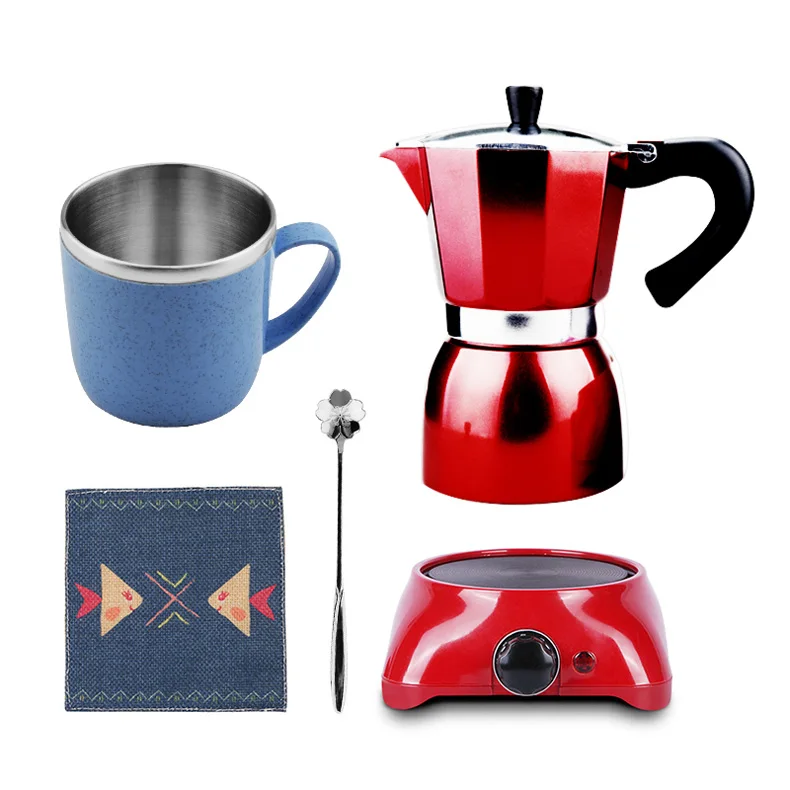 OBR 5 предмета кофейные чайные чашки набор с ложкой и ковриком и кофейником и кофе чайник для плиты портативный кофейный набор современный домашний офис чайная жизнь - Цвет: 5 pcs