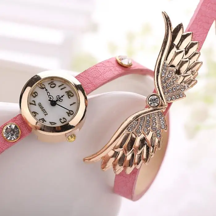 Крылья Ангела женщины тканые кожаный браслет часы Женщины платье часы старинные аналоговые кварцевые наручные часы для девочек подарок LL