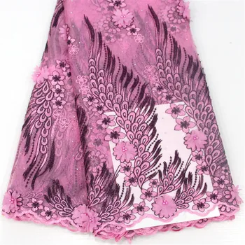 

African Dresses French Fashion Embroidery Net Lace 3d Flower Beaded Lace Fabric X488-5