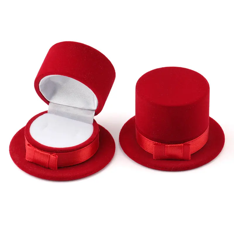 1 шт красный/черный топ шляпа коробка ювелирных изделий бархат свадебное кольцо Коробка Ожерелье Дисплей Коробка Подарок Контейнер чехол для упаковки ювелирных изделий - Цвет: Red
