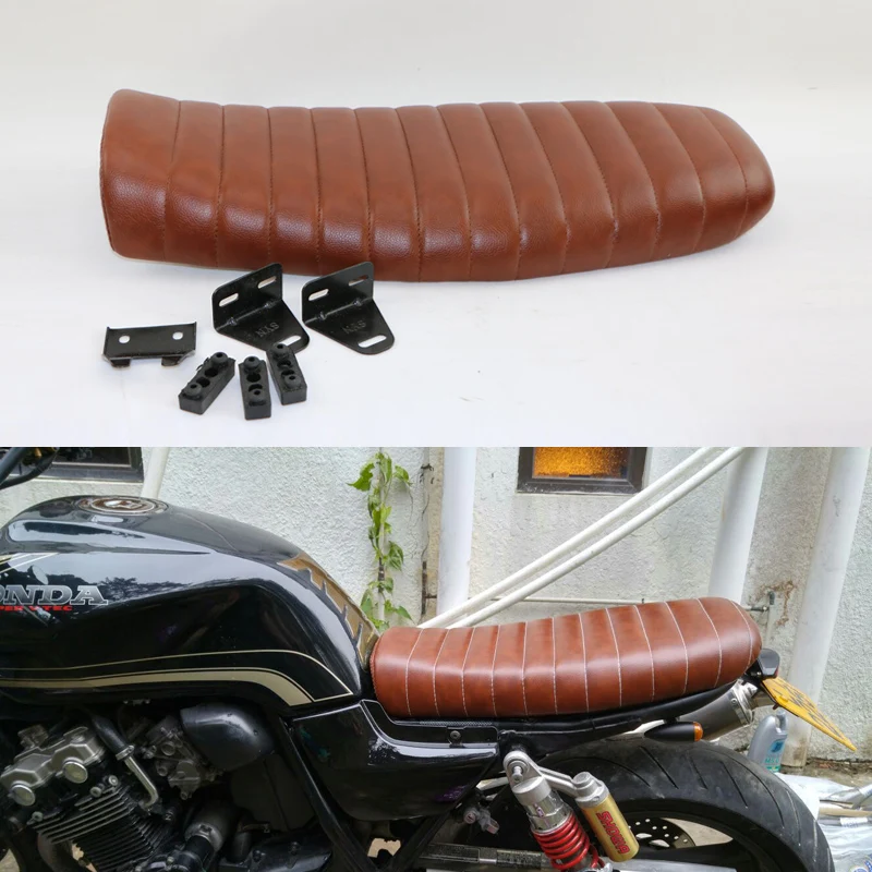 Handmade 100% 60CM Motorcycle Brown Flat Brat Seat Retro CAFE RACER SEAT For Honda CB125S 350 CL350 Y1 Yamaha Suzuki Kawasaki Handmade 100% 60CM Motorcycle Brown Flat Brat Seat Retro CAFE RACER SEAT For Honda CB125S 350 CL350 Y1 Yamaha Suzuki Kawasaki