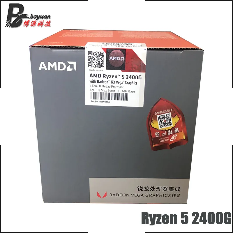 Процессор AMD Ryzen 5 2400G R5 2400G 3,6 GHz четырехъядерный Восьмиядерный процессор L3 = 4M 65W YD2400C5M4MFB Socket AM4 и с вентилятором