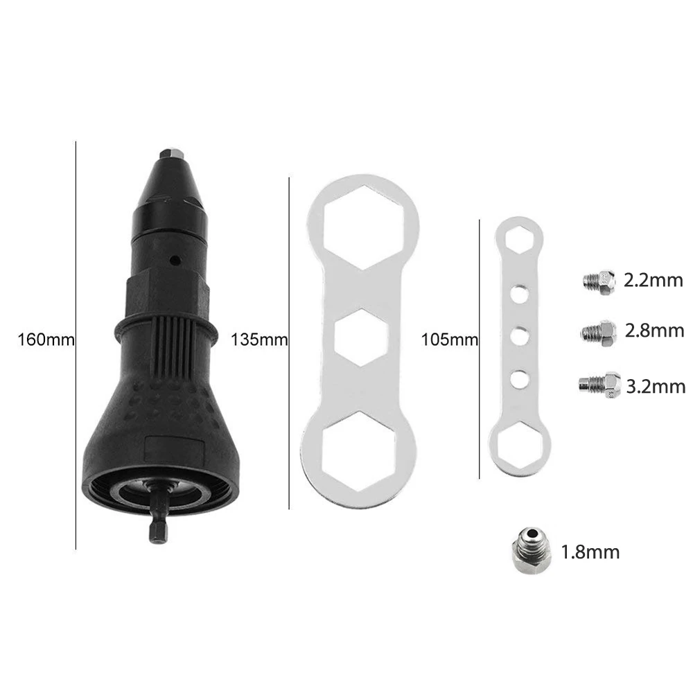 Беспроводной клепальный сверлильный адаптер Электрический заклепки гайка пистолет Клепальный Инструмент Профессиональный Черный Авто вставной гайка инструмент Дрель адаптер