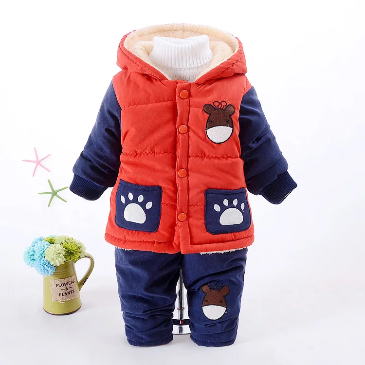 Baby Cute Beer Winter Down Clothing Set Boy Girl Hooded Jacket Coat Pants Popular Clothes Red Blue Orange Size 2 3 4 Years Old (17)