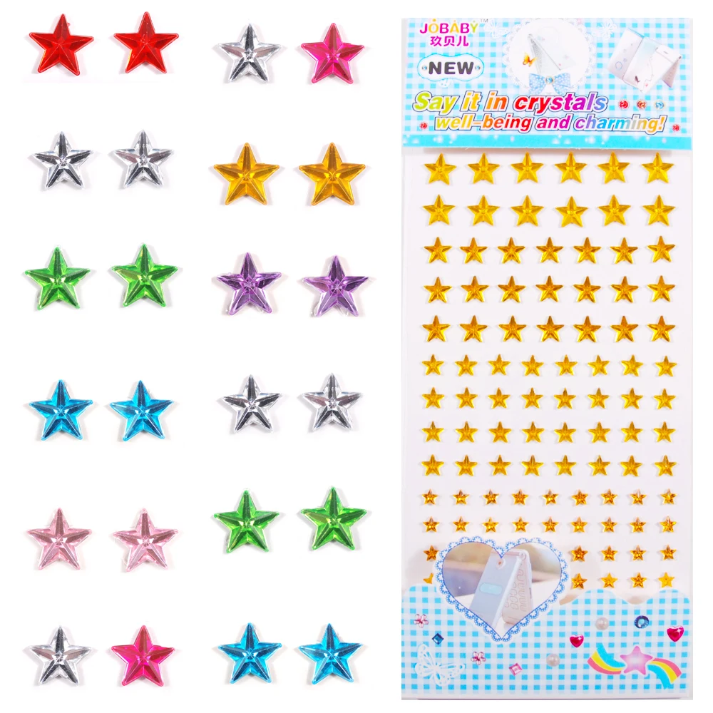 

25*10cm/Sheet Multicolor Star Motif Rhinestones Self Adhesive Acrylic Trim Album Phone Case Bicycle DIY Decor Appliques