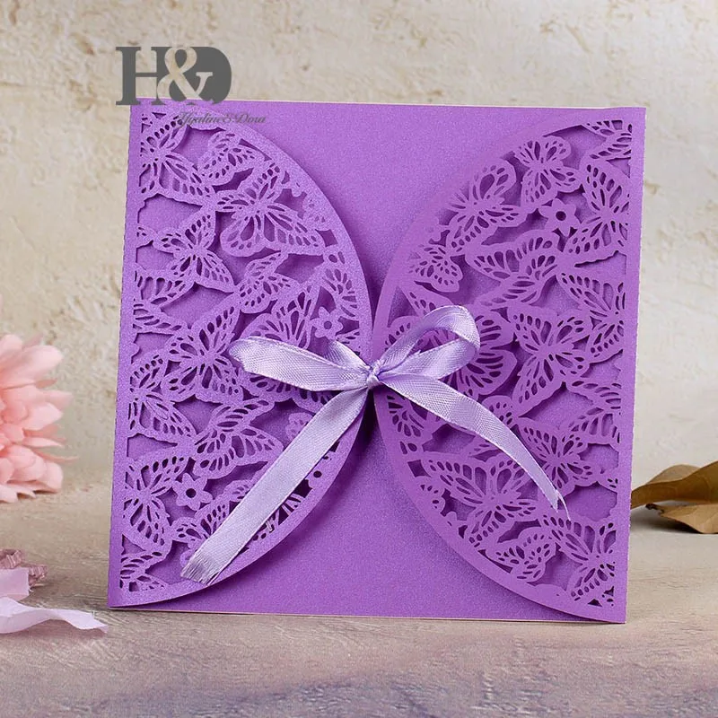 120 set/lot violeta mariposa laser cut boda Tarjetas de