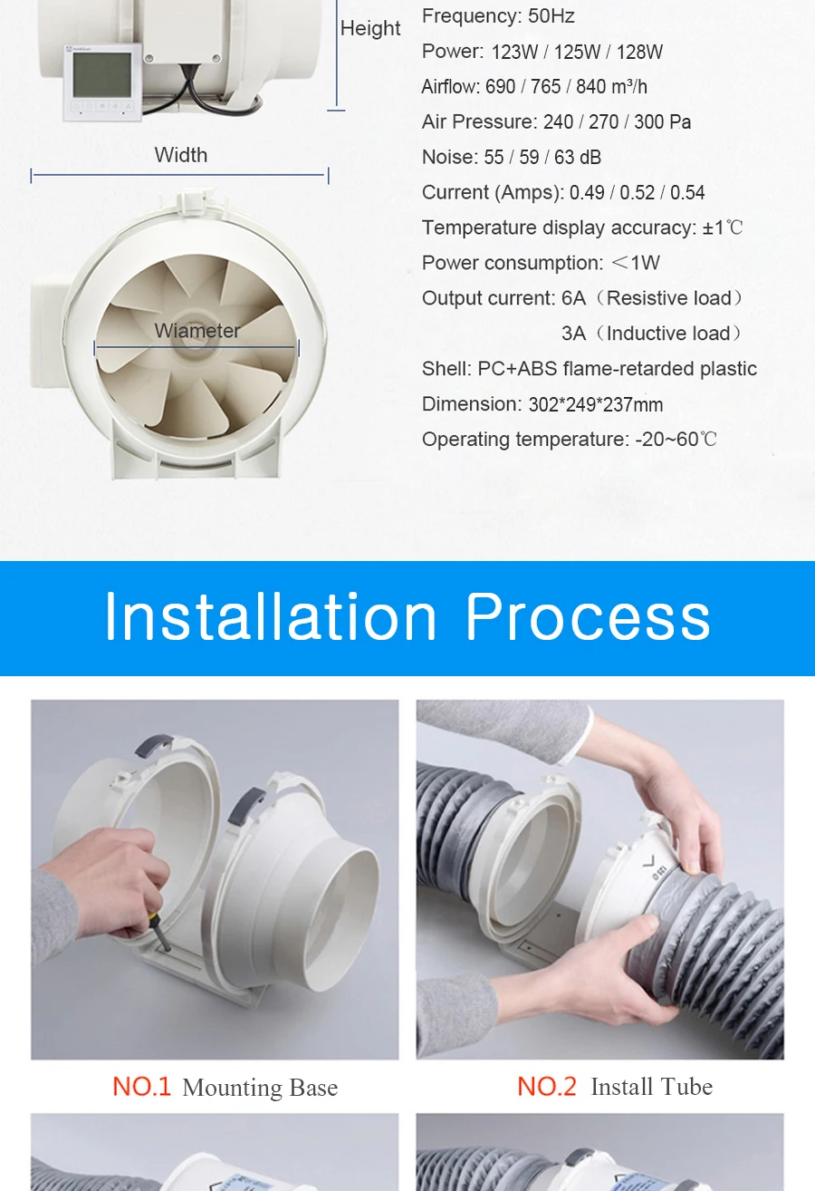 Хон и Guan 8 дюймов таймер экстрактор рядный канальный вентилятор с умный контроллер для Ванная комната вентиляция вентилятор; HF-200PMZC