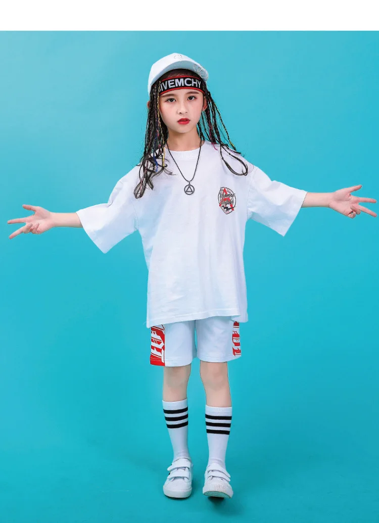 Children Hip Hop Clothing Oversized T Shirt Tops Casual Shorts for Girls Boys Jazz Dance Costumes Ballroom Dancing Clothes Wear (11)