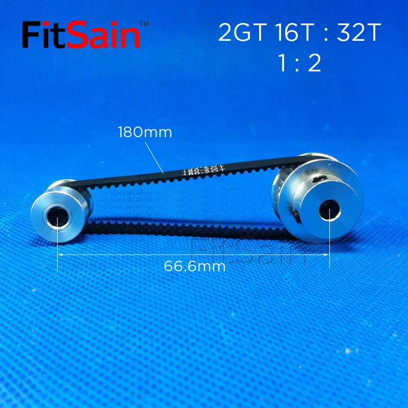 FitSain-2GT 16 T: 32T Шкив алюминиевого сплава 1: 2 Передаточное отношение диск синхронное колесо центровым отверстием 3,175/4/5/6/6,35/8 мм