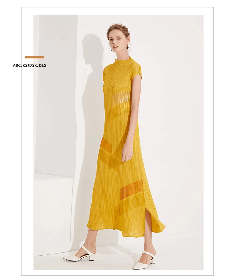 Miyake модное платье с коротким рукавом и стоячим воротником платье трапециевидной формы с ручной росписью