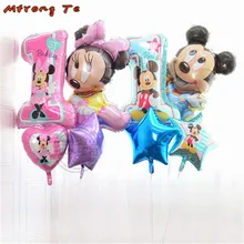 4 pçs/lote mickey minnie mouse bebê chuveiro menino menina primeiro aniversário primeira folha de balão de hélio da festa de aniversário decoração globos clássico brinquedo