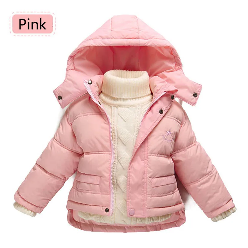 Зимние куртки для девочек Брендовая детская одежда с капюшоном для маленьких девочек; верхняя одежда для детей от 1 года до 7 лет; пуховое пальто для мальчиков Зимние куртки - Цвет: Розовый