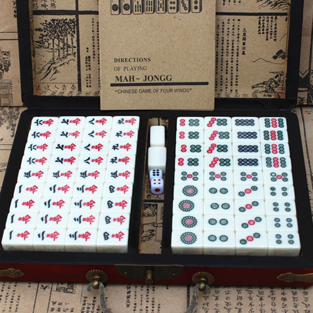 Chinese Numbered Mahjong Set 144 Tiles Mah-Jong Set Portable Chinese Toy with Box Fiber board for fun Outdoor Camping