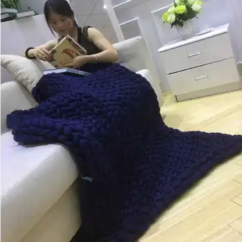 

Hand Chunky Wool Knitted Sofa Cover Blankets Thick Thread Winter Blanket Super Soft Warm Home Use Sofa Bed Bulky Knitting Throw