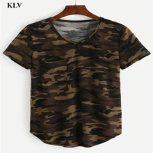 2017 Fashion Camouflage Print T Shirts Women Loose Short Sleeve Pocket Tshirts Casual Tops Plus Size Tees Femme Pullover Ja043