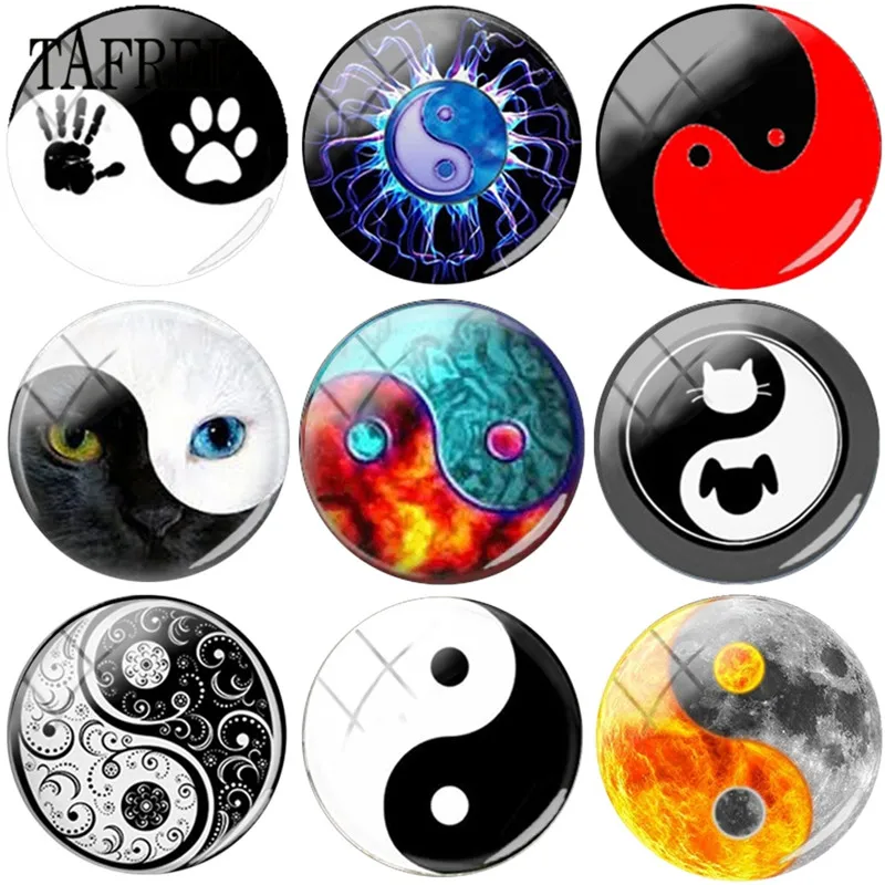 Стеклянный купол TAFREE Ying Yang Taiji Bagua Charm 25 мм с изображением кабошона стеклянный