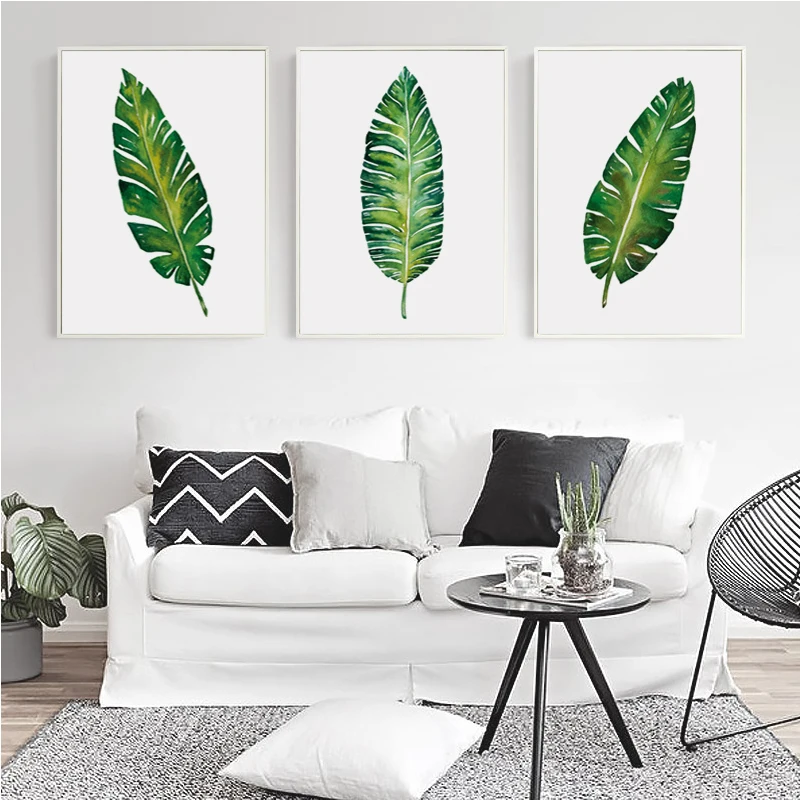 Modern Simple Watercolor Big Leaf Plant Leaf Canvas Painting Art Print Poster Picture Mural Elegant Home Decoration
