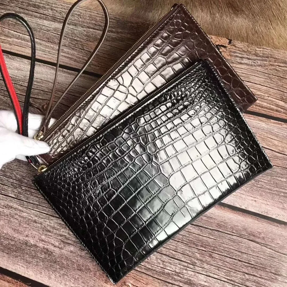 100 genuine real crocodile belly skin men wallet purse zipper closure