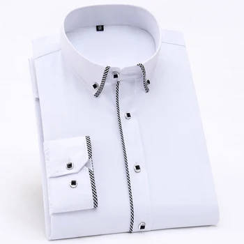 

Men's Fashion Double Contrast Layers Collar Dress Shirt Smart Casual Long Sleeve Standard-fit Button-down Comfortable Shirts