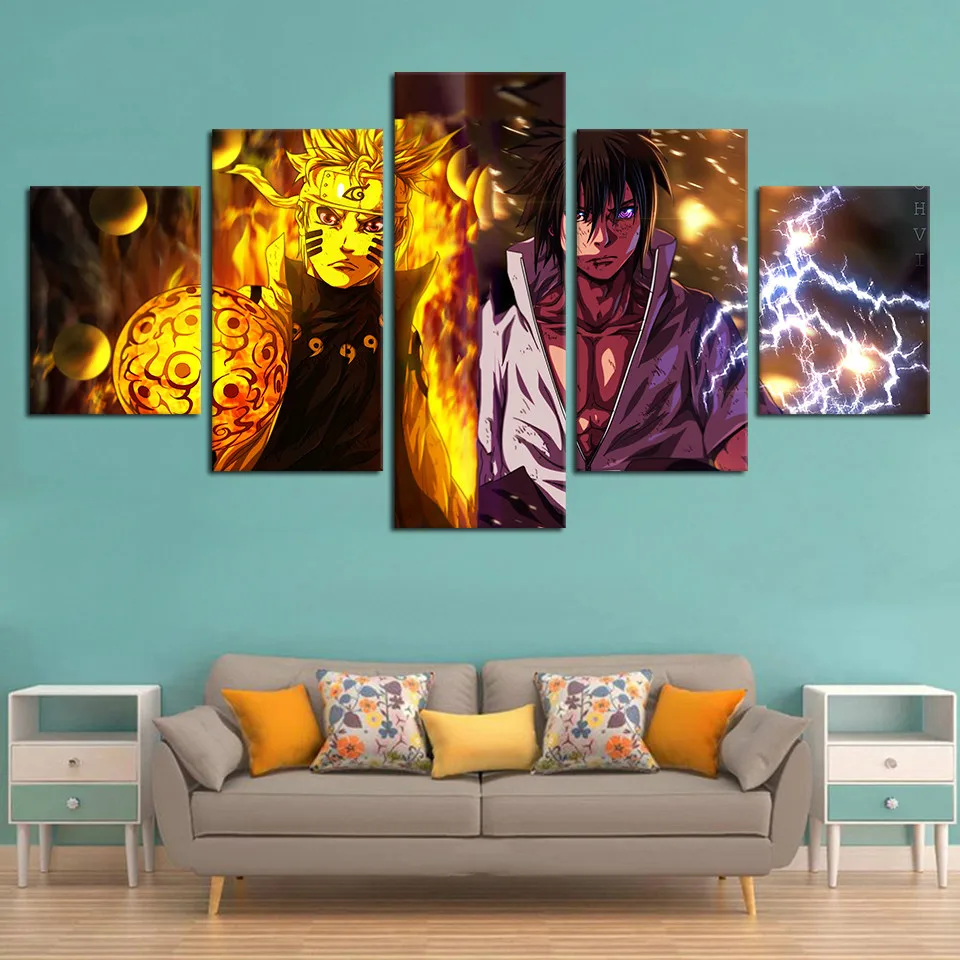 HD Printed Canvas Picture Wall Art 5 Pieces Animation Characters Naruto Sasuke Painting Posters Modern Home Decoration Framework