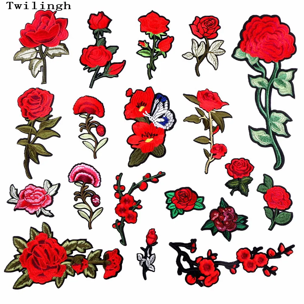 

1 Piece Patches Red Flower Embroidered Patch 3D Applique DIY Sewing Repair Accessories Fabric Stickers Wedding Clothing Patches