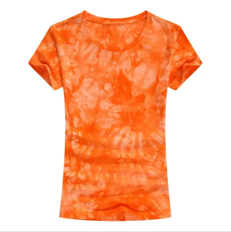 Плиссе оборки два многослойный короткий рукав футболка Женщина открытыми плечами с рукавами модный харадзюку футболка простой одноцветный сплошной цвет совок квадратный вырез майка свободный хипстер свободный - Цвет: orange tie dye