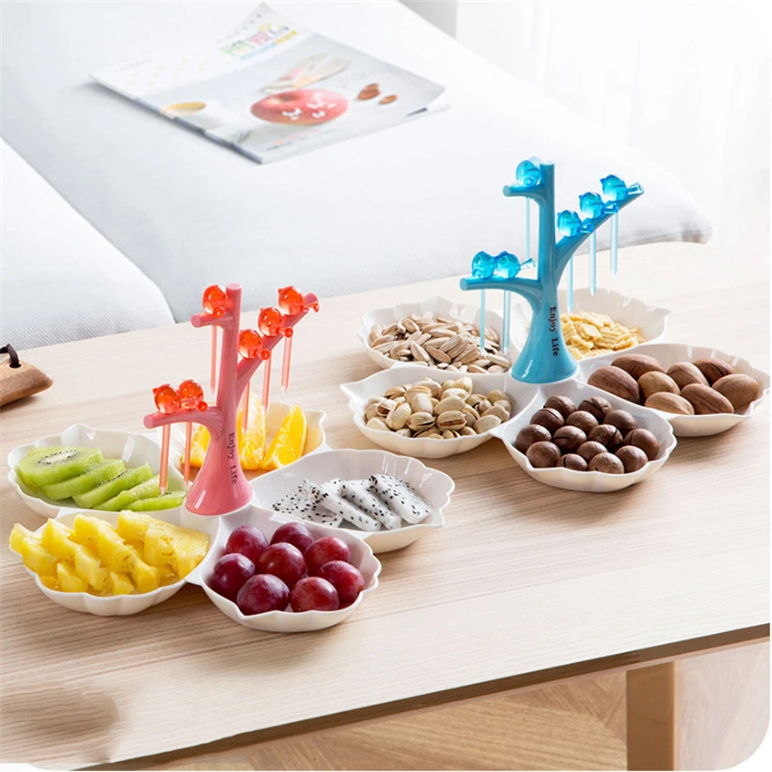 

Plastic Tray Fruit Cake Snack Candy Organizer Storage Box Cuckoo Fork Unique Design Children Cutlery Breakfast Plate Practical