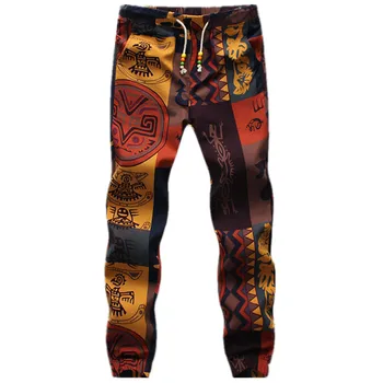 

Large Size Cotton and Linen Fabric Drawstring Pants Male Summer and Autumn Fashion Casual Flower Pants S - 5XL