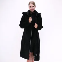 Factory direct supplier 100% real leather mink fur collar Sheep Shearing Women coat Real Fur long winter thick wholesale