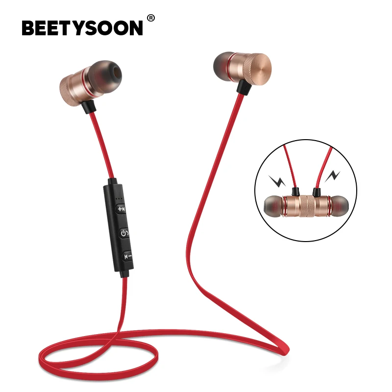 BEETYSOON беспроводные наушники Bluetooth V4.2 металлическая гарнитура бас с микрофоном