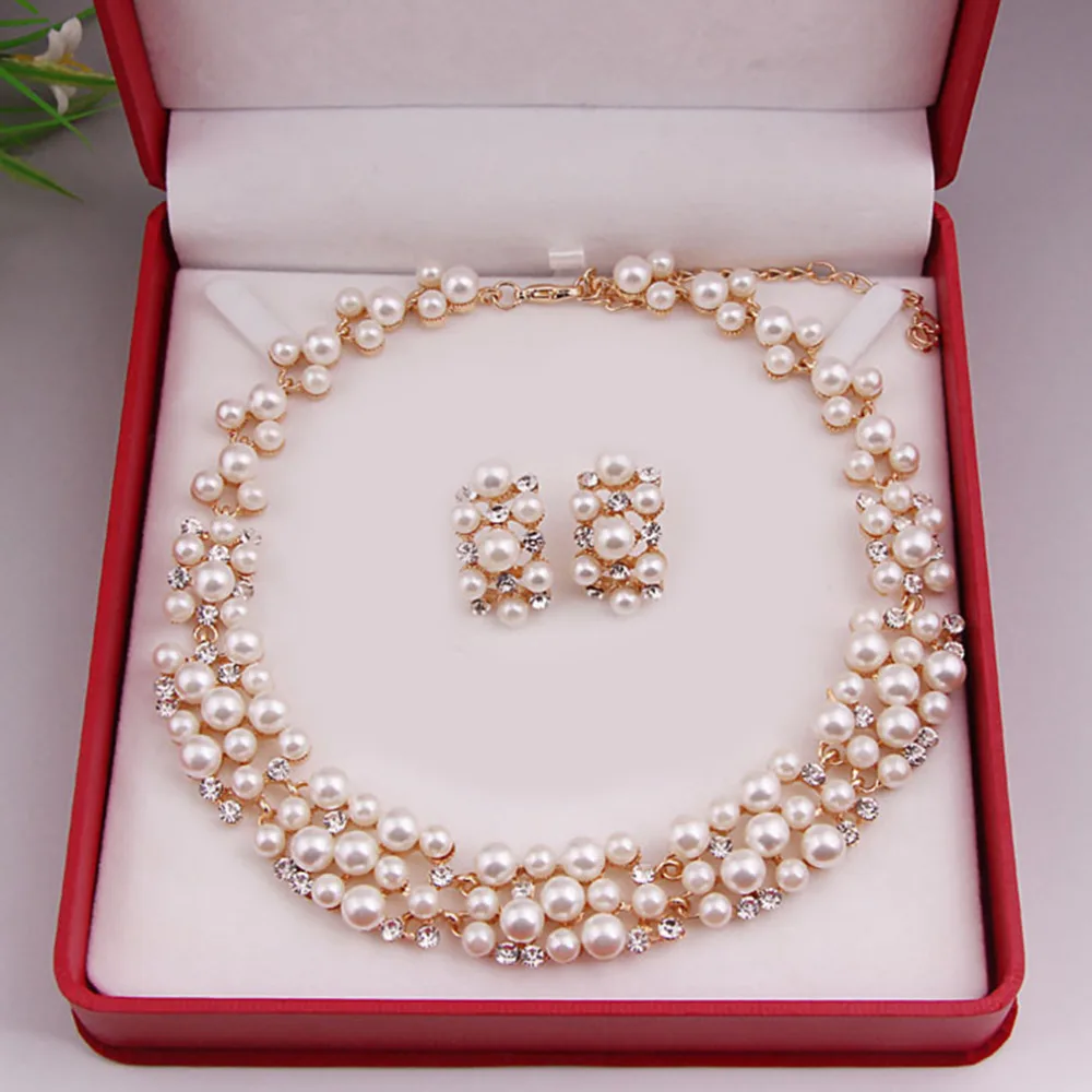 

Classic Imitation Pearl necklace Gold-color jewelry set Elegant Bridal Jewelry Sets Kit for wedding party accessories Gift &15
