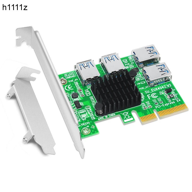 

NEW PCI Express Riser Card 1 to 4 16X PCIe Riser PCI-E 1X to 4 USB 3.0 Adapter Port Multiplier Card for BTC Bitcoin Miner Mining