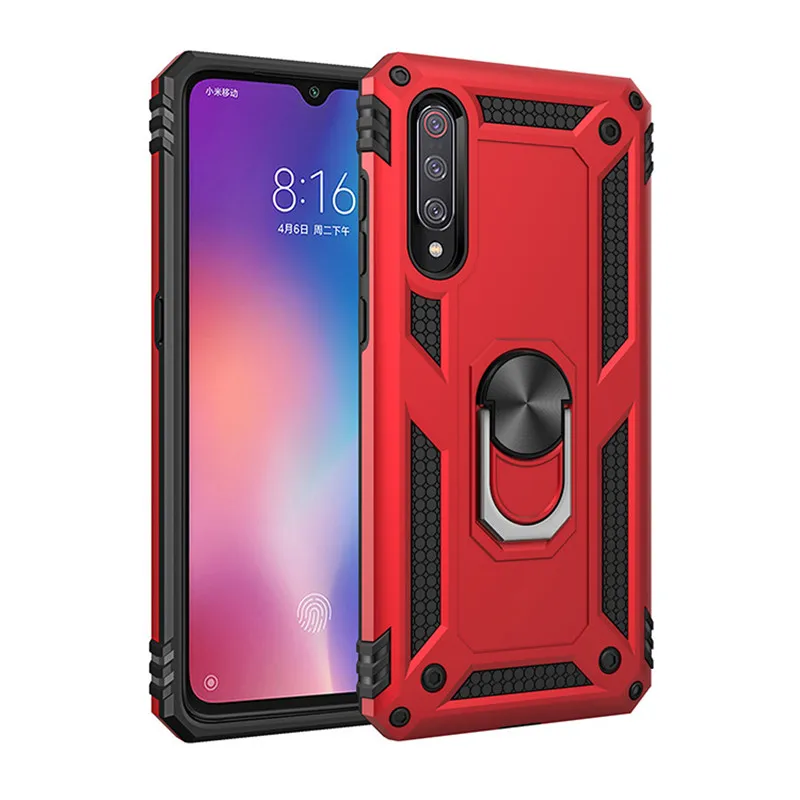 

Shockproof Armor Kickstand Phone Case For Xiaomi 9 Finger Magnetic Ring Holder Anti-Fall Soft Edge Cover for Xiaomi 9 Phone Bag