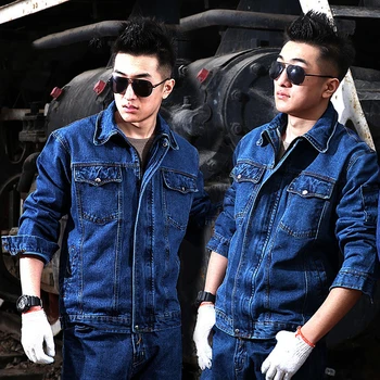 

Welder's Workwear Suit Men's Thickened Welding Workwear Anti-ironing Labor Insurance Clothing Denim Wear-resistant Workplace Too