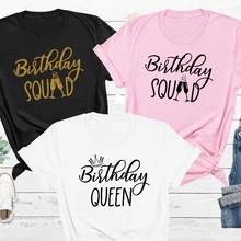 Футболка с надписью «queen Birthday Squad», стильная футболка с надписью «queen Birthday», подарок для девочек