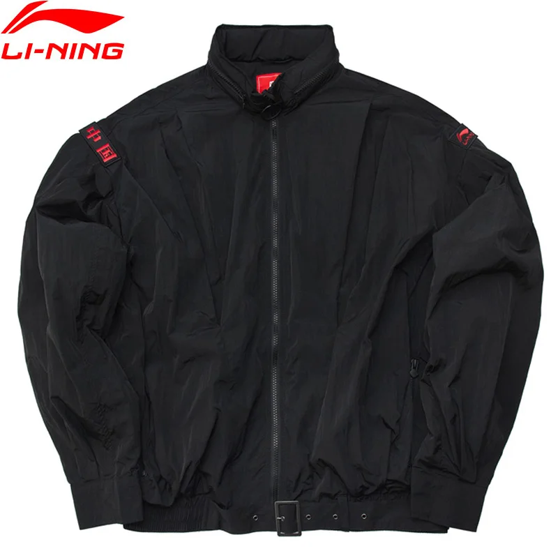 Li Ning PFW унисекс Спортивная Куртка Свободного Покроя нейлон с капюшоном Печать