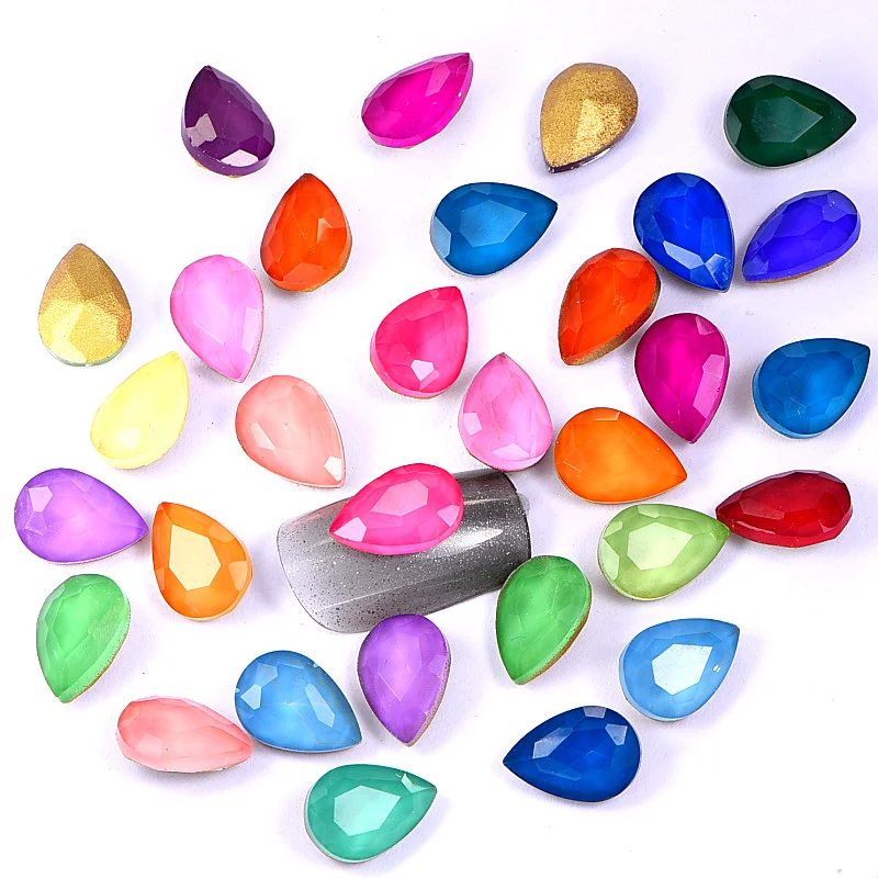 

20pcs K9 Crystal Mocha Fluorescence Sewing Rhinestones High Quality Glass Pointback Droplet Rhinestone For Wedding Dress B3817