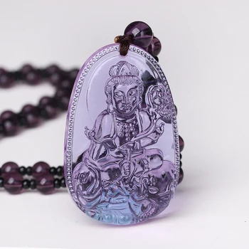 

3A Amethyst Necklace Natural Stone Pendant Buddha Chain Lucky Crystal Carved Women Jewelry Men Buddha Male Women Healing Crystal